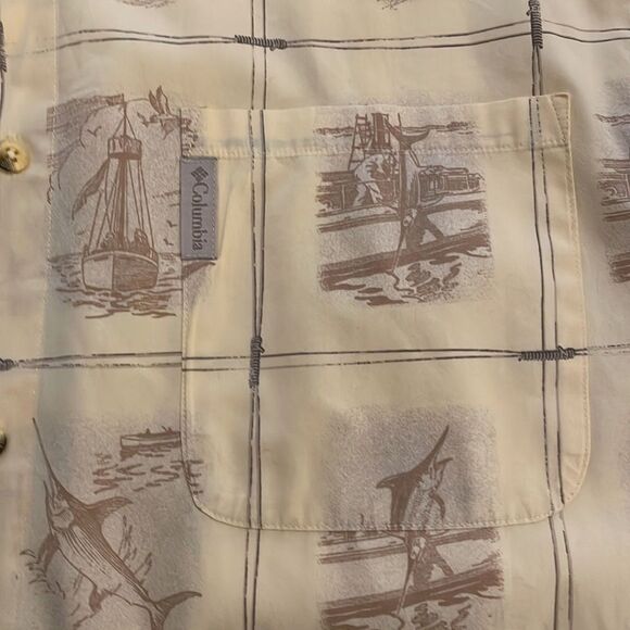 Columbia River Lodge Yellow Mens Shirt Size Extra Large XL Fishing Boat Sailfish - Picture 10 of 14